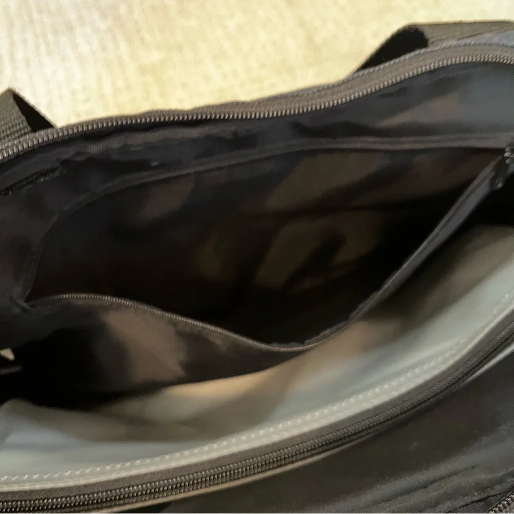 Eddie Bauer Black Canvas Leather Diaper Bag Changing Pad Overnight Travel Rugged